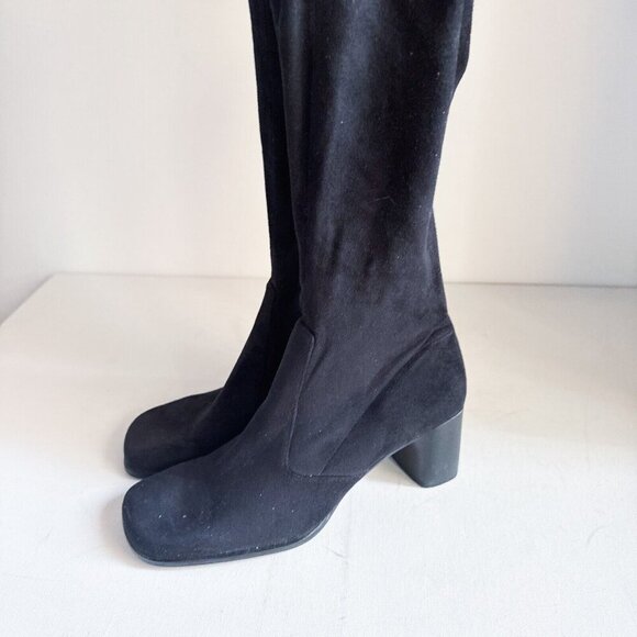Vintage Franco Sarto Black Sock Pull on Square Toe Boot Heels 8M - Picture 5 of 15